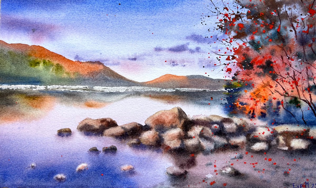 Autumn landscape. Watercolor artwork. by Evgeniya Mokeeva