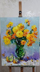 Still life - Yellow flowers (100x80cm, oil painting, palette