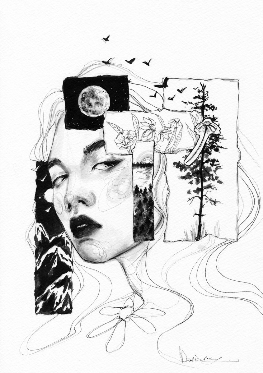 Expressive Portrait Ink Drawing By Doriana Popa, 8 X 12, Journal, Original Artwork