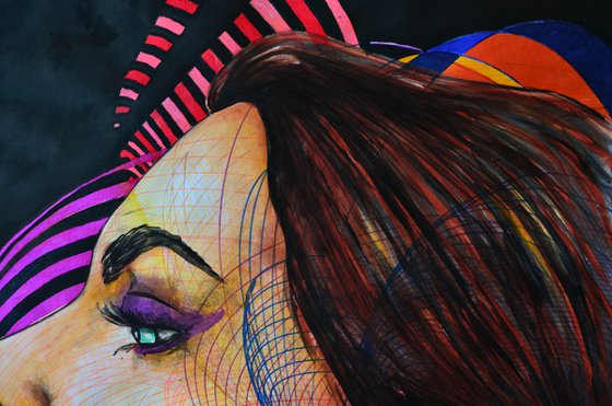 Fulfilled Girl - Vibrations Mixed Media Original Modern Portrait Art Painting