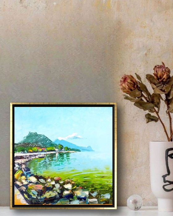 Still on the Garda Lake, Italy Landscape, Oil Painting