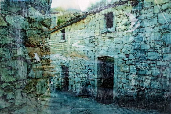 Ancient hamlet (n.304) - 87 x 58 x 2,50 cm - ready to hang - mix media painting on stretched canvas