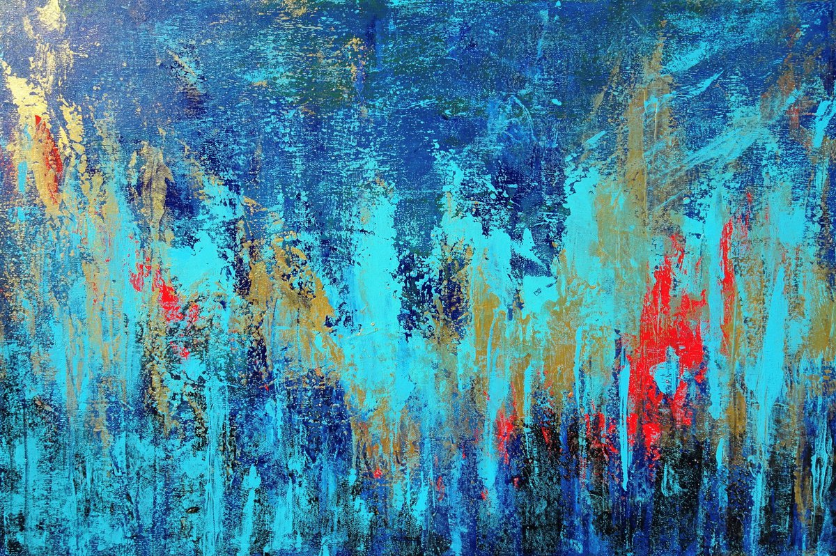 FREE. Teal, Blue, Aqua Contemporary Abstract Painting with Texture by Sveta Osborne
