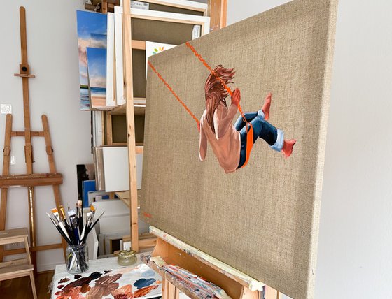 Back to Childhood - Woman on Swing Female Figure Painting