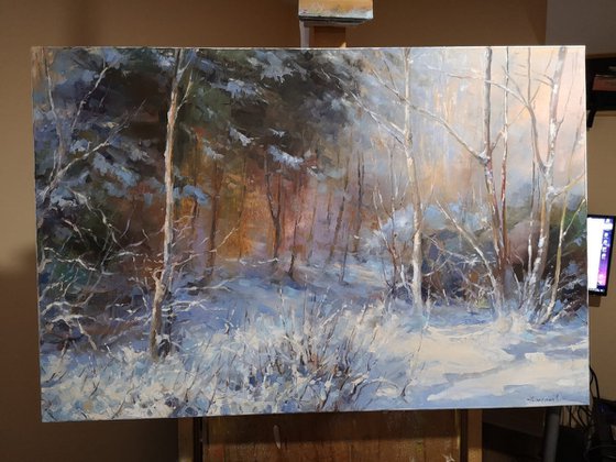"Winter dream", original,one of a kind, oil on canvas painting (24x36x1,5")