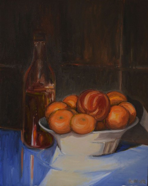 Still life with mandarins and pumpkin oil by Tamara Špitaler Škorić