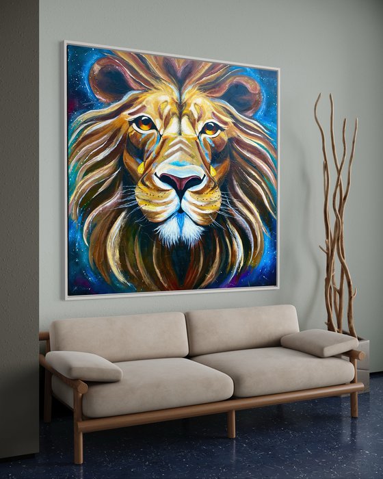 Lion XXL Abstract Acrylic Painting Textured Modern Artwork for Studio Living Room Hotel