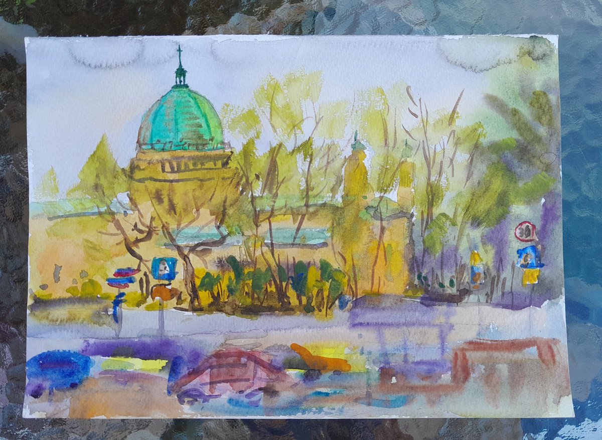 Impressionistic Watercolour , Warsaw, City Centre By Tanya Sun, 12 X 8, Artwork For Sale On Artfinder