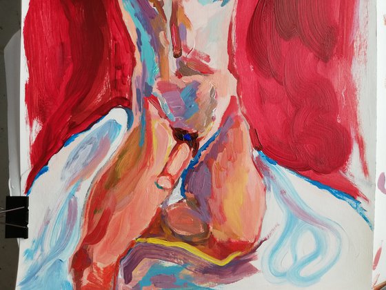 Male Nude in Red Interior