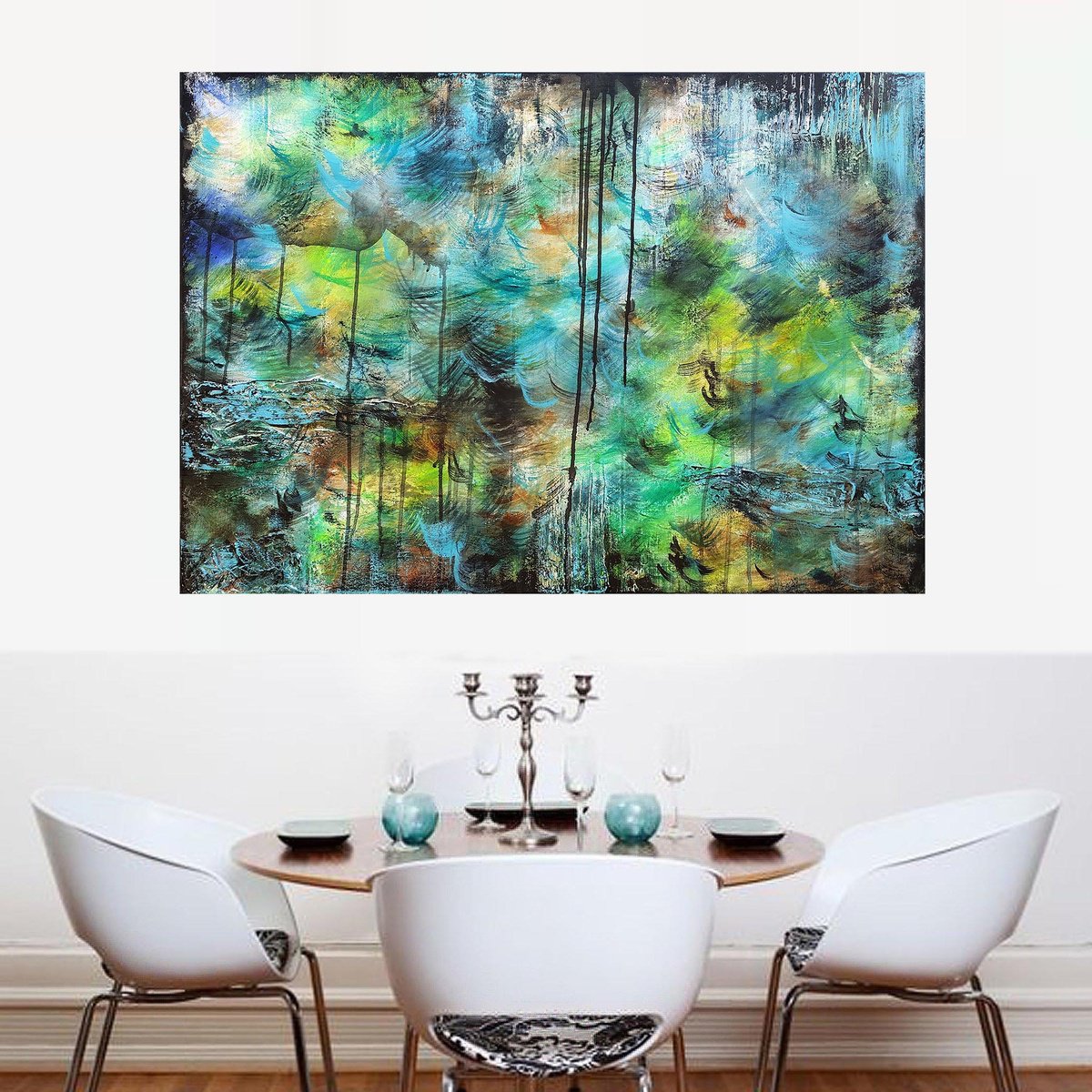 Abstract Acrylic Painting By Susan Wooler, 39 X 28", Sun Rays In The Forest, Original Artwork