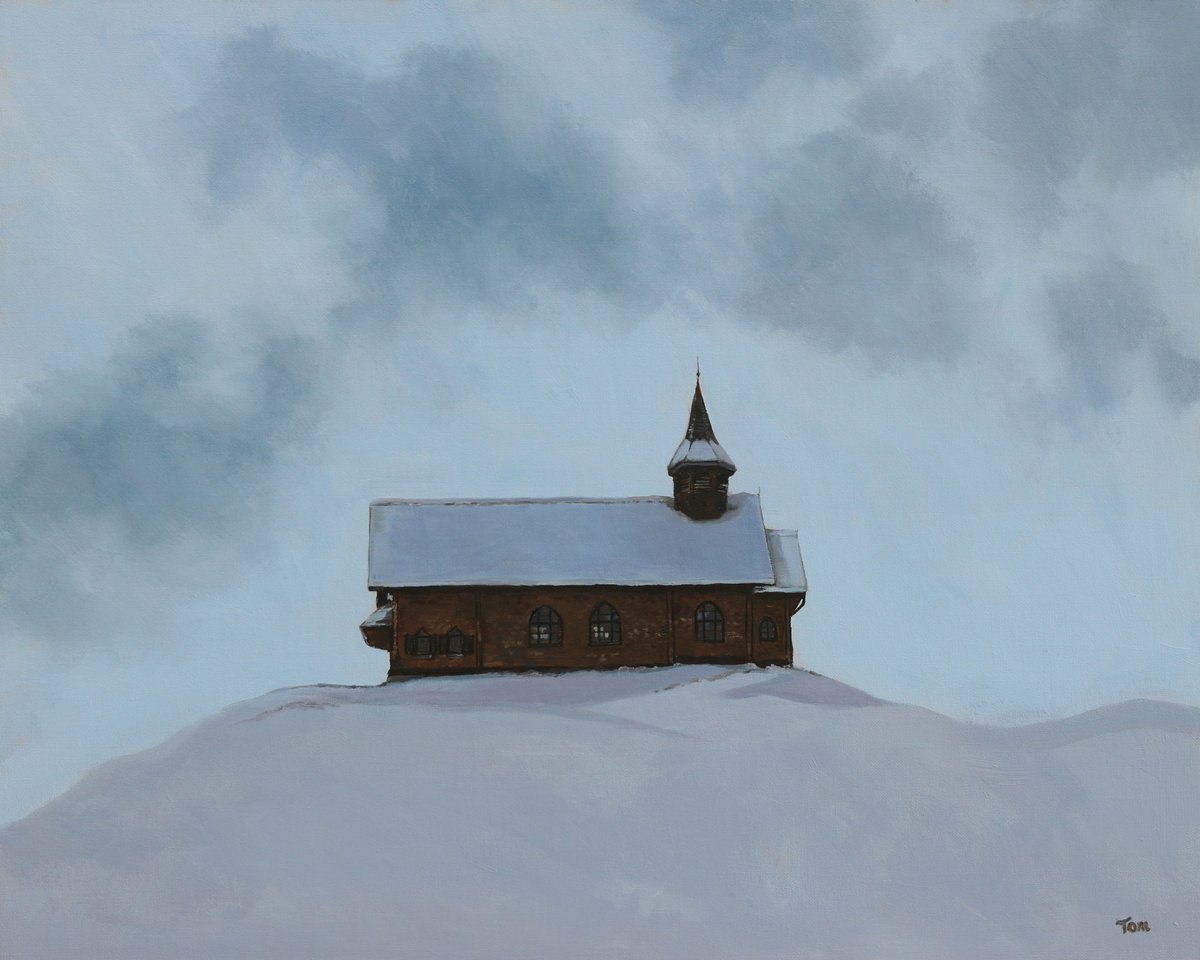 Landscape Oil Painting By Tom Clay, 20 X 16", The Chapel At Stoos, Original Artwork