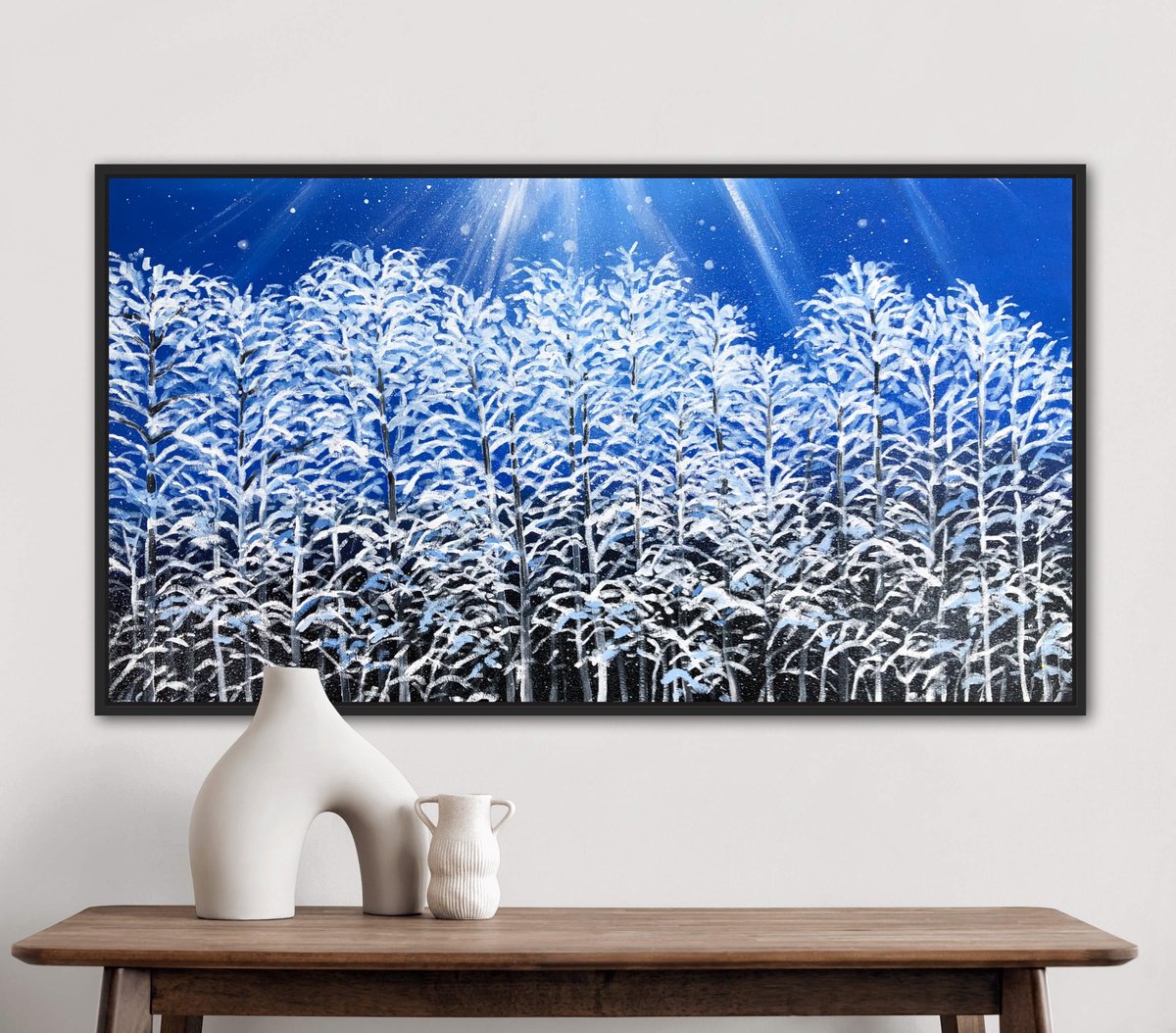 Impressionistic Landscape Oil Painting By Volodymyr Smoliak, 35 X 20", Snow Covered Trees, Original Artwork