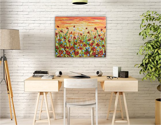 Sunset Poppies - Impasto flower painting