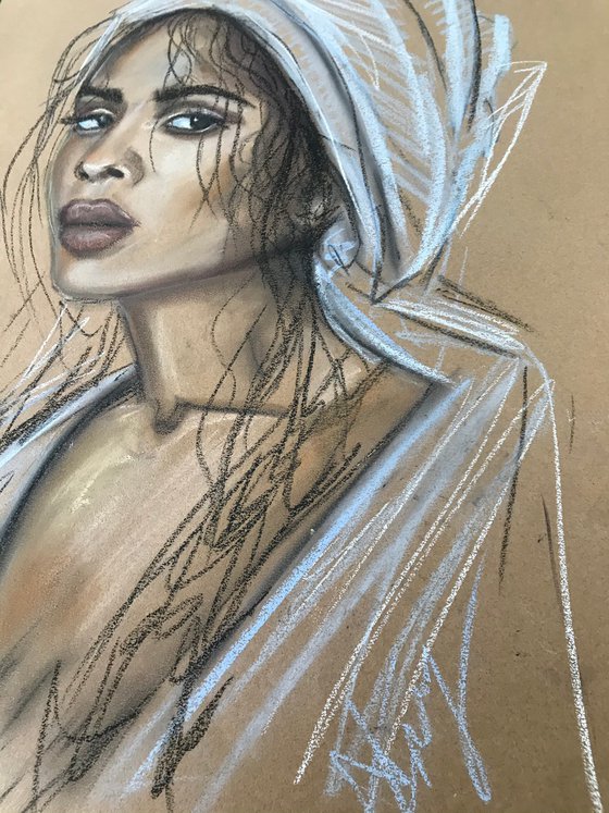 “Sumaya”portrait fashion pastel drawing on paper