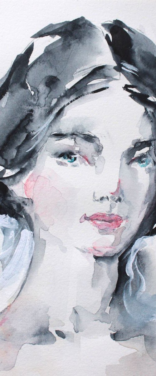 Young lady with green eyes  5x7 in 13x18cm by Daria Yablon-Soloviova
