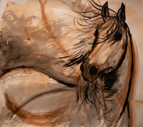 Sienna horse, dynamic horse sketch by René Goorman