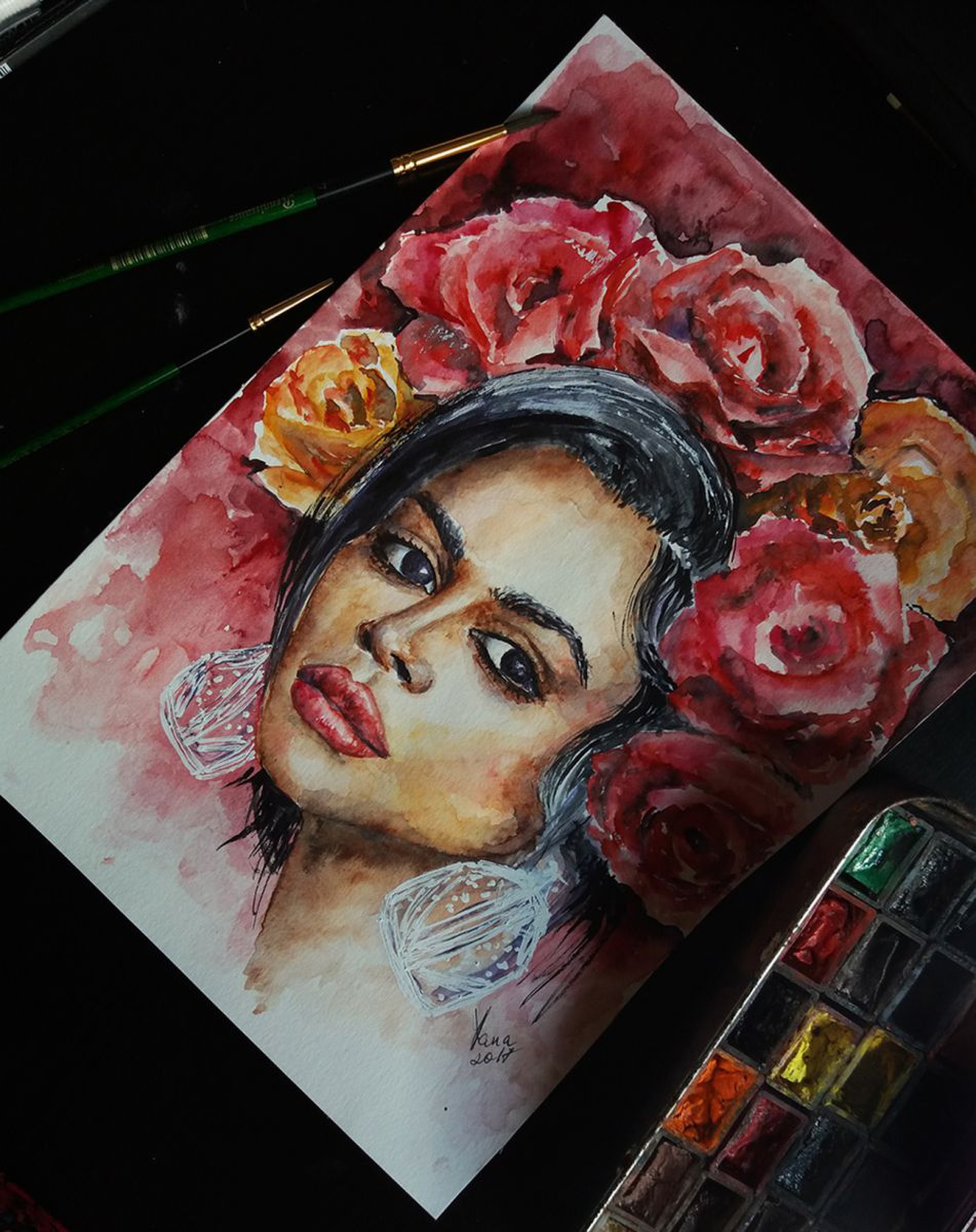 Free Shipment Original Watercolor Portrait M Artfinder