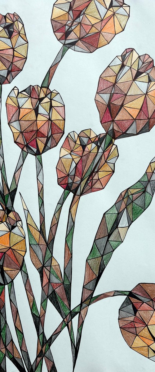 AMBER CRYSTAL TULIPS ON A SOFT BLUE by Maria Tuzhilkina