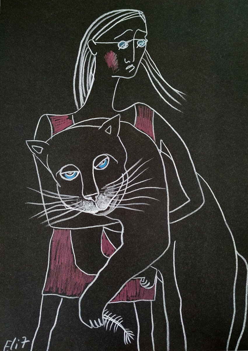 Expressive Animal Pencil Drawing By Elisheva Nesis, 9 X 13, After Dinner, Original Artwork