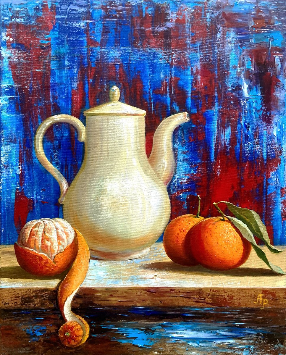 Impressionistic Still Life Oil Painting By Olexandr Romanenko, 16 X 20", Still Life With A White Jug, Original Artwork