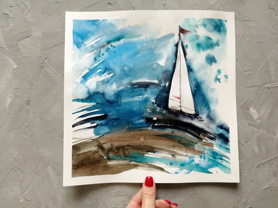 Sailboat painting. Seascape