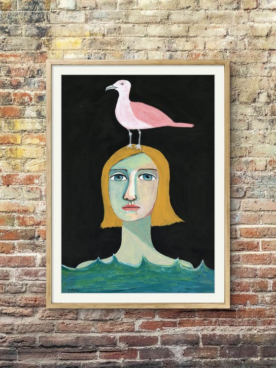 Swimmer and  Pink Seagull