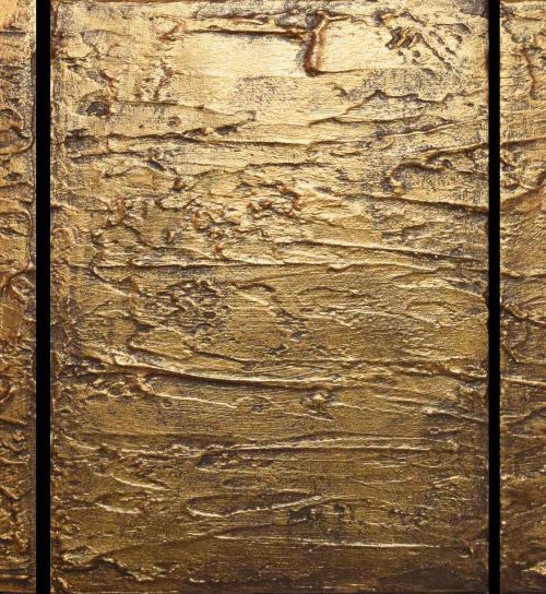 Gold triptych antique effect 3 panel canvas abstract by Stuart Wright