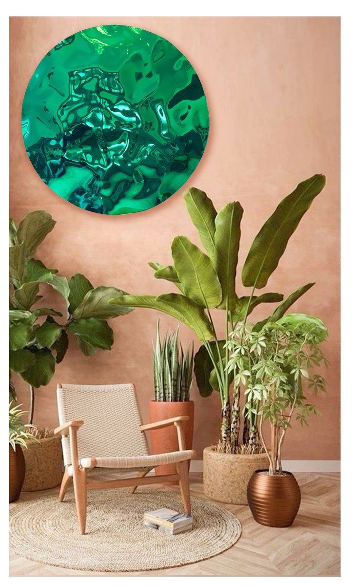 Geometric Abstract Sculpture By Anna Sidi-Yacoub, 35 X 35, Green Scenery, Original Artwork