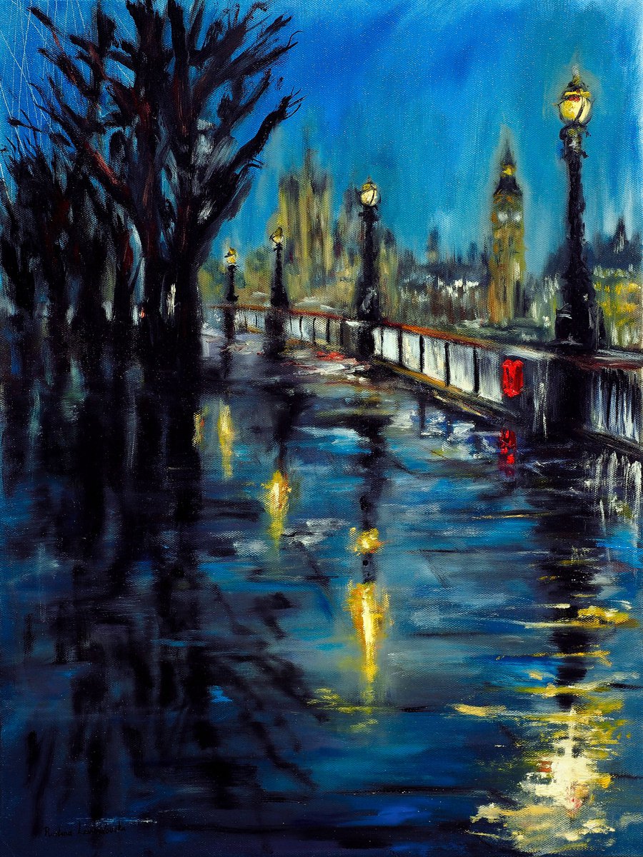 Impressionistic Cityscapes Oil Painting By Ruslana Levandovska, 18 X 24", London, Evening Promise, Original Artwork