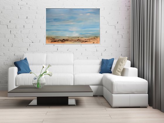 Peaceful Sea  - Abstract Art - Acrylic Painting - Canvas Art - Framed Painting - Abstract Sea Painting - Ready to Hang