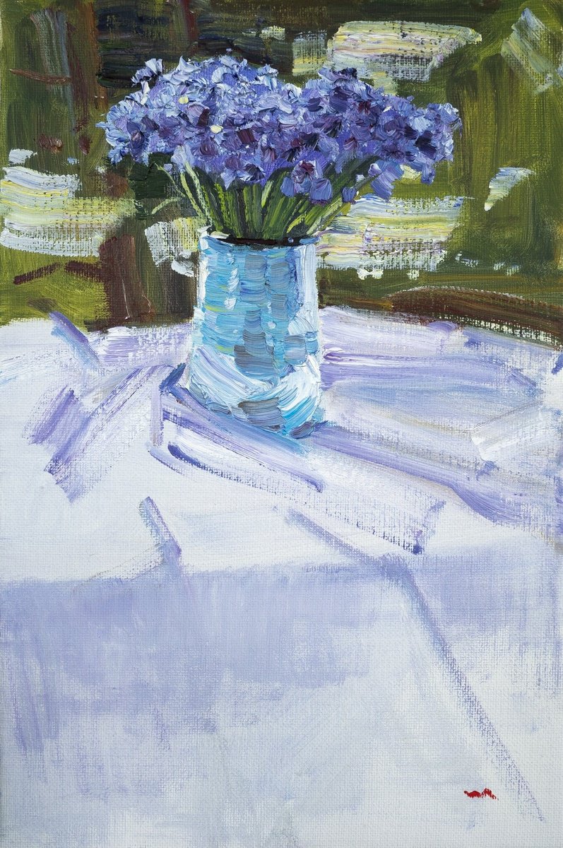 Impressionistic Botanical Oil Painting By Vasyl Moldavchuk, 16 X 24", Cornflowers, Original Artwork