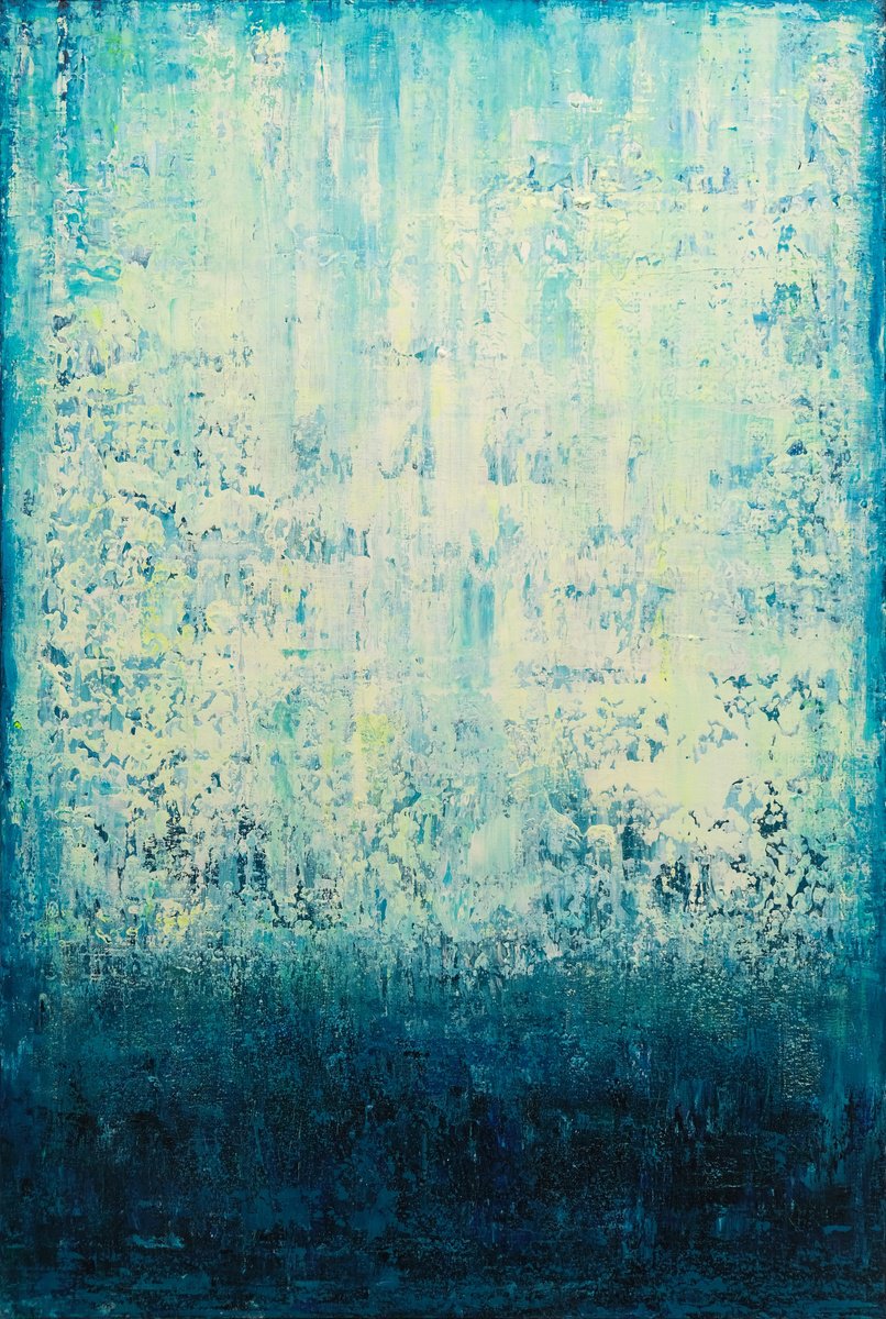 Abstract Acrylic Painting By Behshad Arjomandi, 31 X 47, Turquoise, Original Artwork