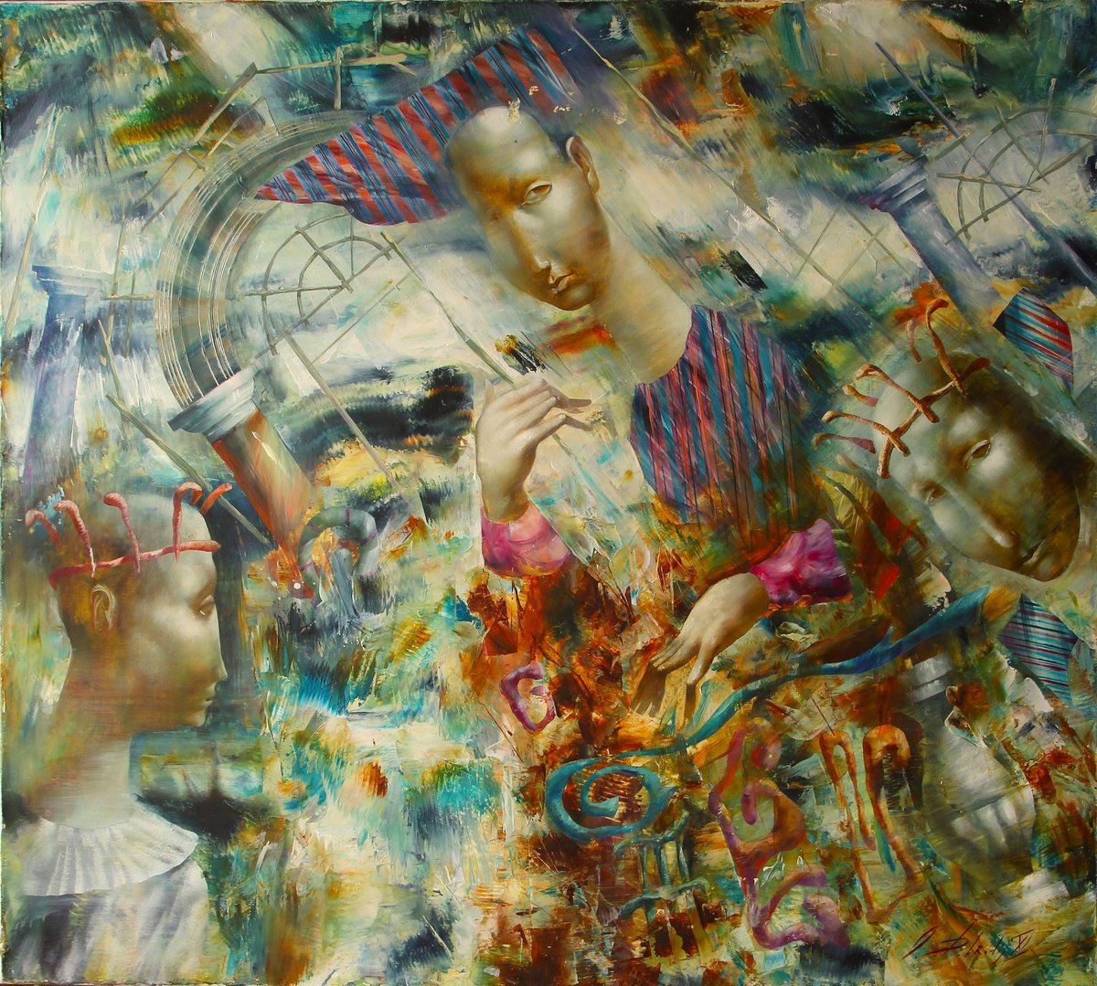 Impressionistic Portrait Oil Painting By Alexandr Dobrodiy, 39 X 35, Woman And Two Kings (2011) ??????? - Dobrodiy Alexandr, Artfinder