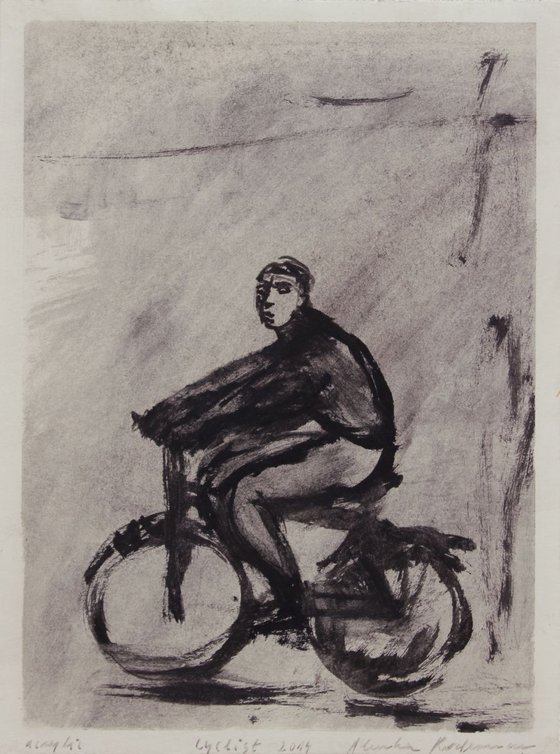 Cyclist - Kolesar, 2014, acrylic on paper, 26,7 x 19,9 cm