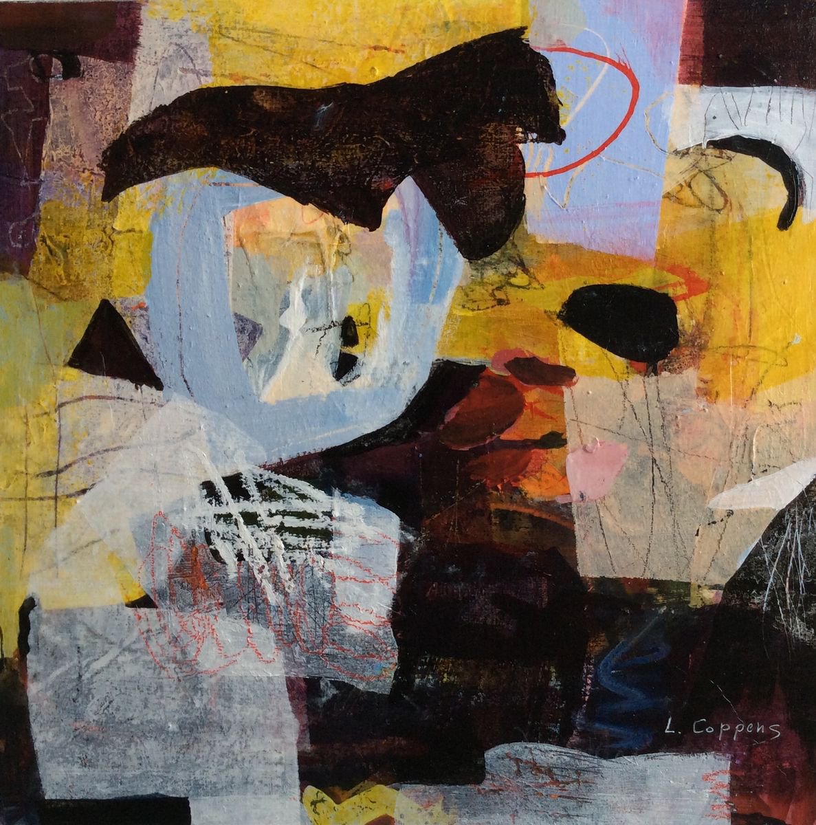 Abstract Animal Acrylic Painting By Linda Coppens, 12 X 12", Who Wants To Play, Original Artwork