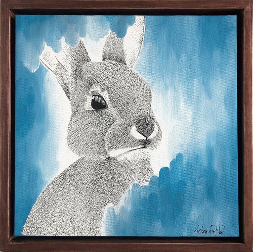 The Dreamy Blue Bunny Painting on Canvas by Kelsey Emblow