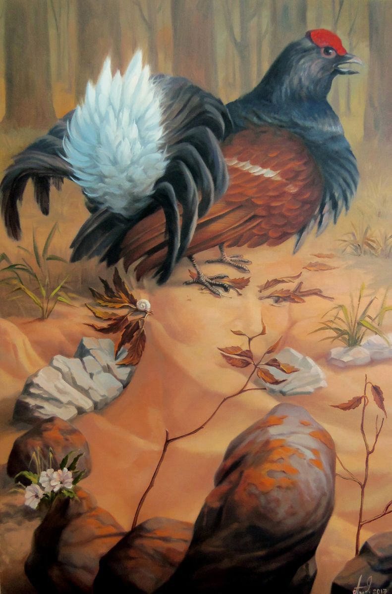 Surrealistic Animal Oil Painting By Artush Voskanian, 24 X 35, In Expectation, Original Artwork