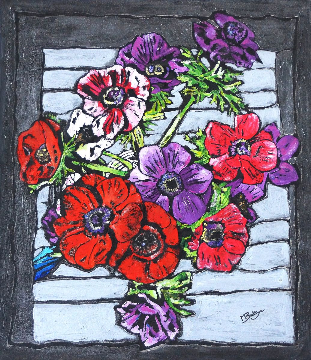 Anenomes - Framed - Ready To Hang - Ink resist Painting by Margaret Battye