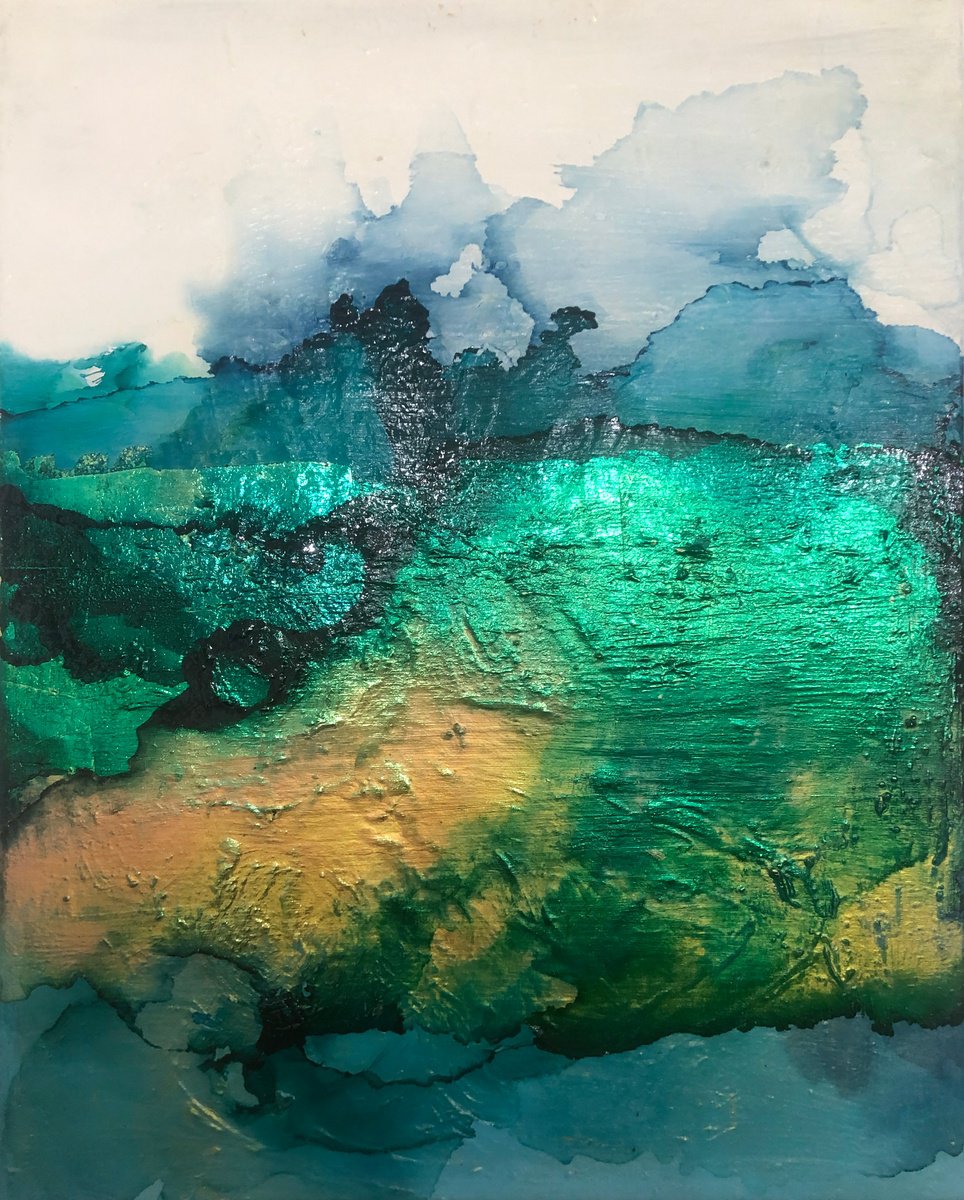 Organic Abstract Painting By Viacheslav Zaykin, 13 X 16", Abstract Landscape#015., Original Artwork