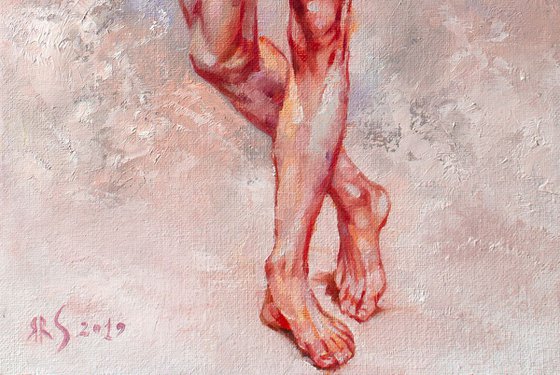 A Study of a Standing Nude Male Model #2 by Yaroslav Sobol - (Modern Impressionistic Figurative Oil painting of a Man Gift Home Decor)