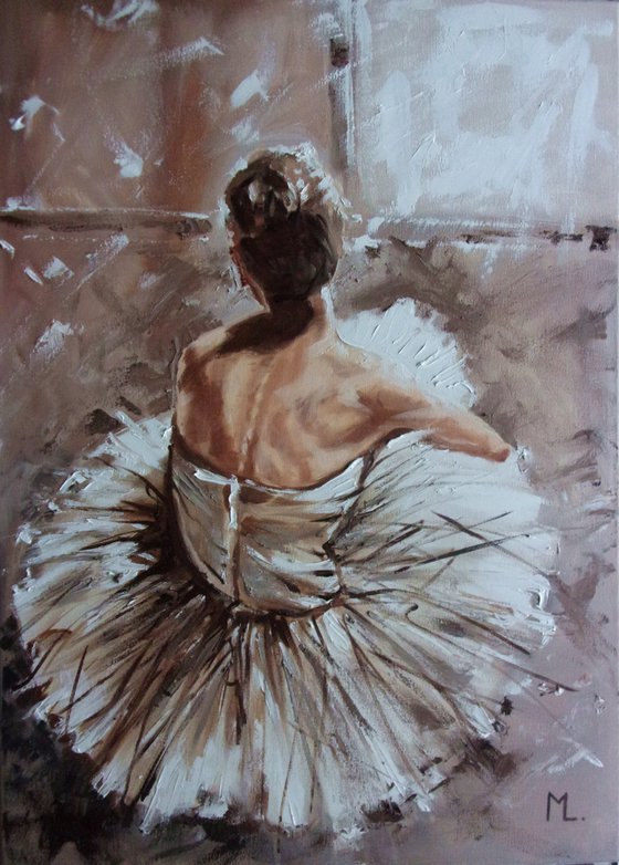 " DECEMBER LIGHT ... "- ballerina liGHt ballet ORIGINAL OIL PAINTING, GIFT, PALETTE KNIFE