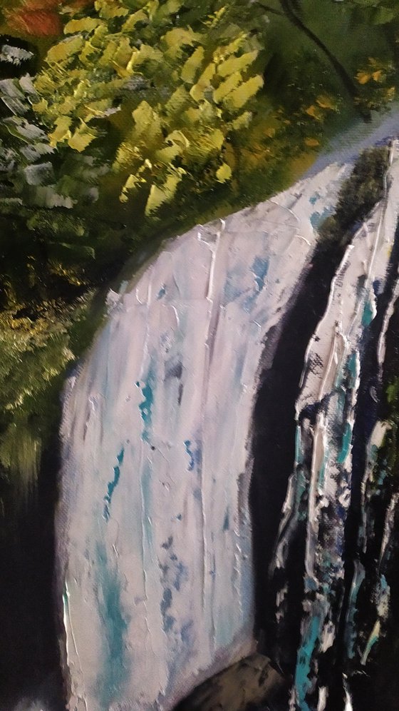 Waterfall, original landscape oil painting, gift, bedroom art