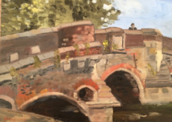Medieval Stone Bridge, Norwich. An original oil painting