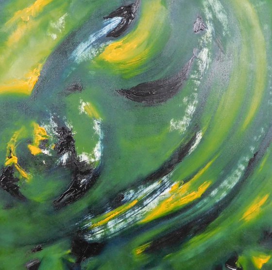 Untitled in green - 55x75 cm, Original abstract painting, oil on canvas