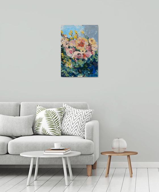 SPRING MEADOW - original floral painting on canvas, wall decor, impasto painting, gift idea