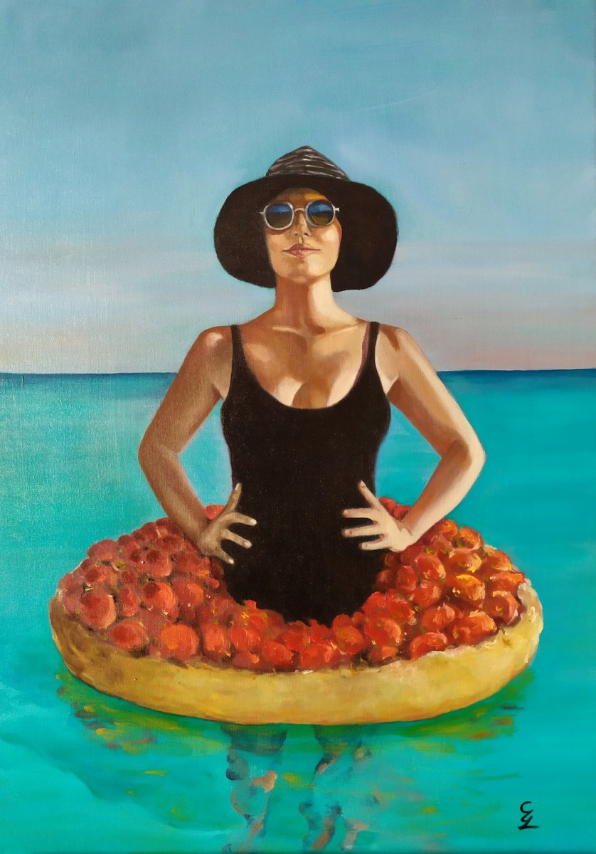 Surrealistic Portrait Oil Painting By Veronica Ciccarese, 16 X 24", La Friseddha, Original Artwork