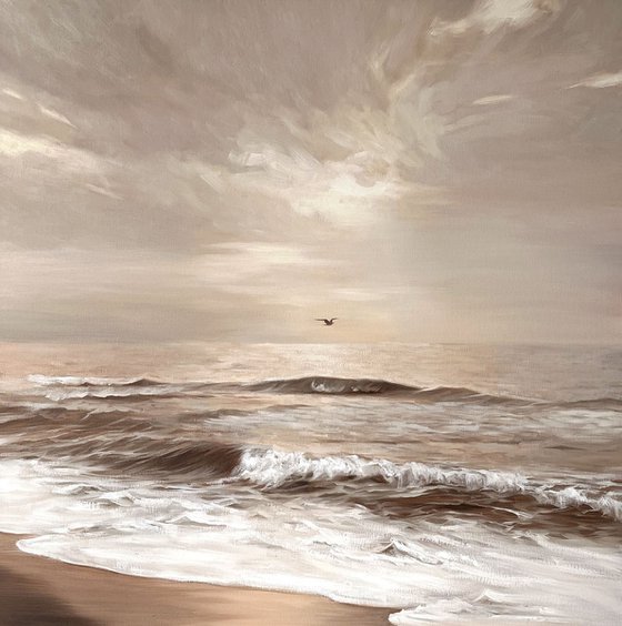 "Seaside 2" Grey beige sea oil art