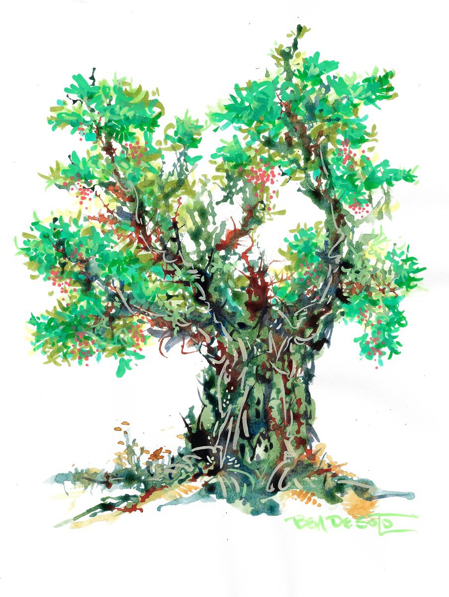 Botanical Acrylic Painting By Ben De Soto, 9 X 12, The Old Pepper Tree., Original Artwork