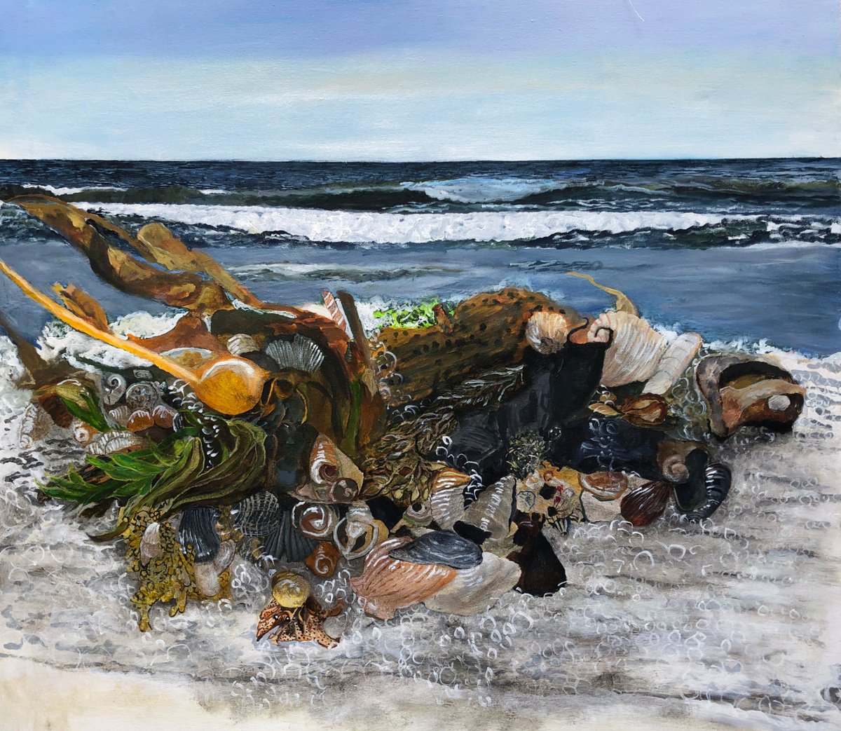 Photorealistic Landscape Oil Painting By Ken Vrana, 45 X 40", Seashore Living, Original Artwork