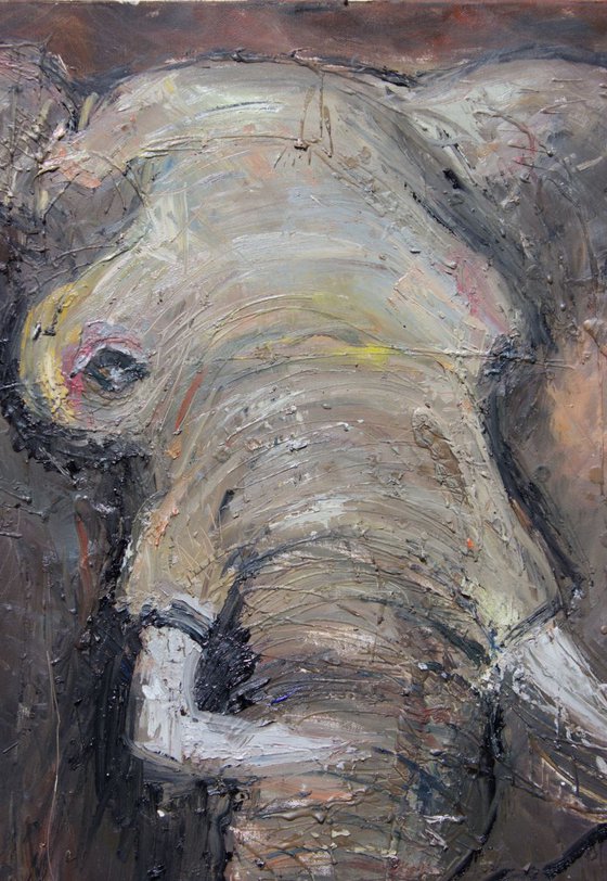 Animals oil painting Brown Elephant Artwork 28", Original oil on canvas painting, Unique technic art, Sales